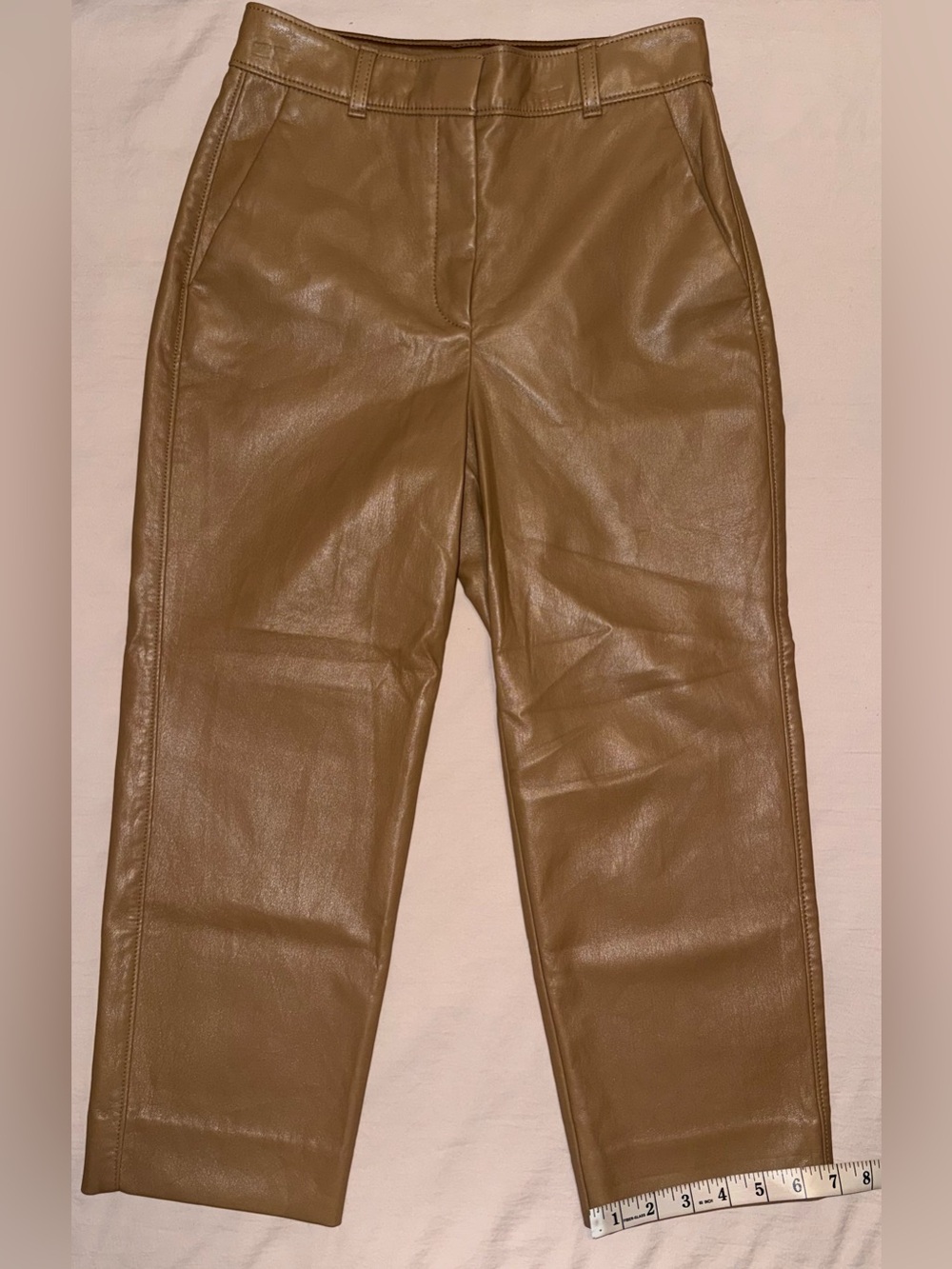 Aritzia Babaton Faux Leather Cropped Pants Camel Tan Brown Size 2 - Picture 10 of 14